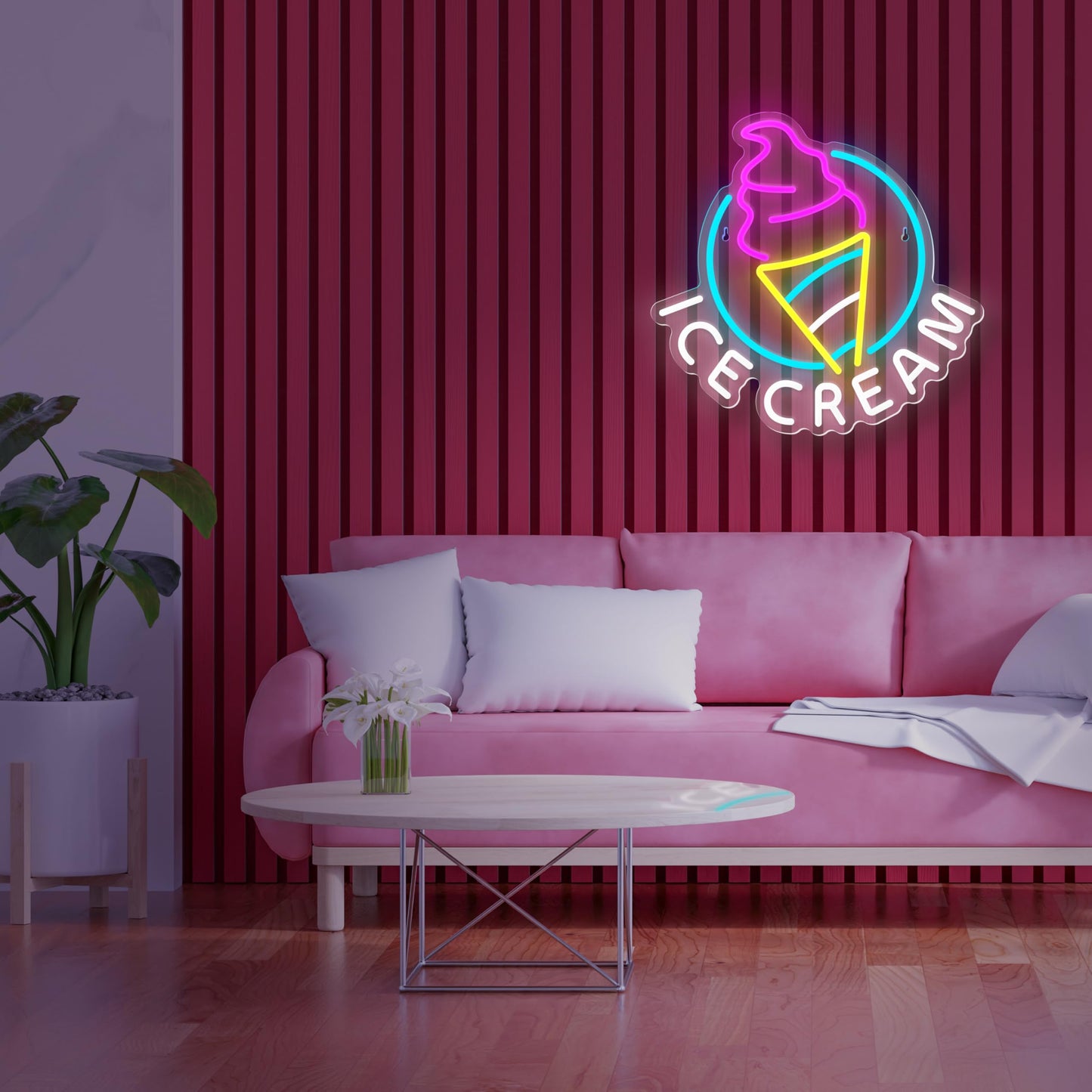 Ice Cream Neon Sign for Wall Decor Dimmable Led Neon Sign for Ice cream Shop Birthday Christmas Party Bedroom Bar Drink Shop Wall Decoration USB Powered