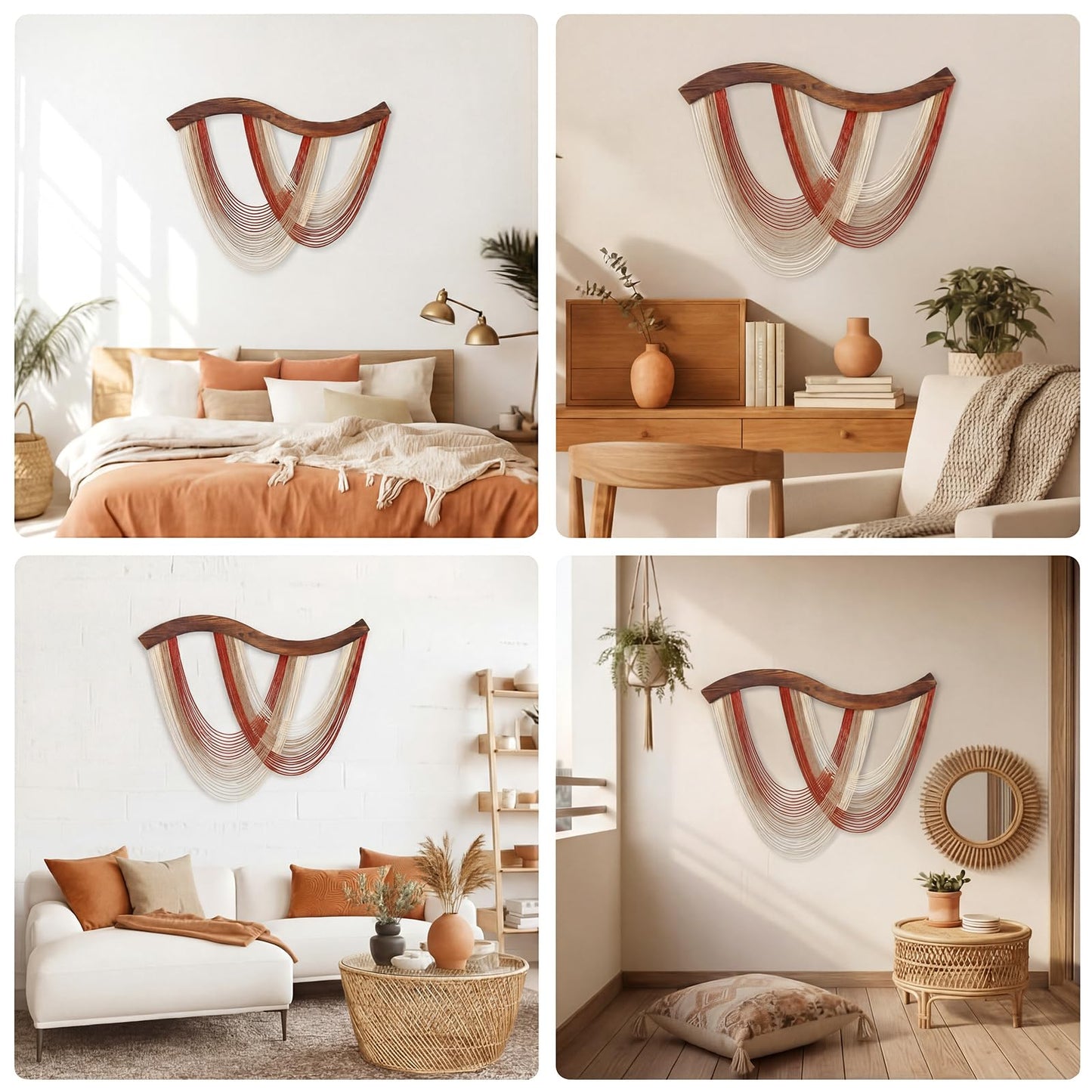 Mindsoft Warm Neutral Macrame Wall Hanging Dip Dyed Yarn Wall Art, Modern Boho Decor Handmade Cotton Rope Tapestry for Bedroom, Living Room, Nursery, 31.5 x 23.6 Inch