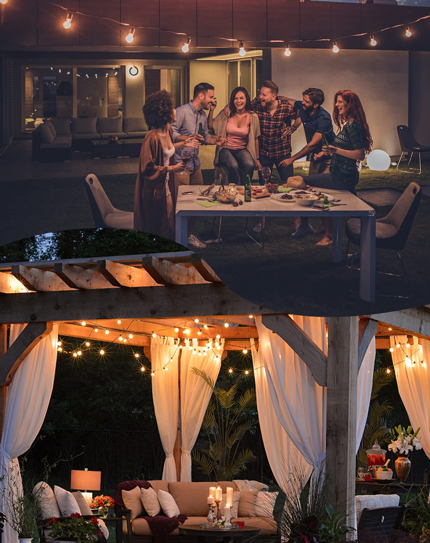 Zuske Outdoor String Lights Waterproof, 100FT LED Patio Lights with 53 Shatterproof G40 Globe Bulb(3 Spare), Connectable Dimmable Outside Hanging Lights for Backyard Porch Balcony Gazebo (2x50FT)