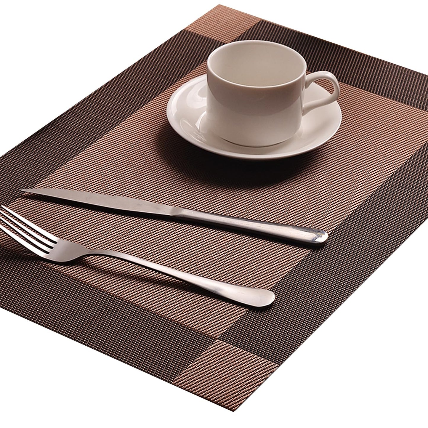Yiaizhuo Table Placemats Dining Table Place Mats Set of 6 Heat Resistant Insulation Non-Slip Vinyl for Kitchen Dining Room 18" * 12" Brown