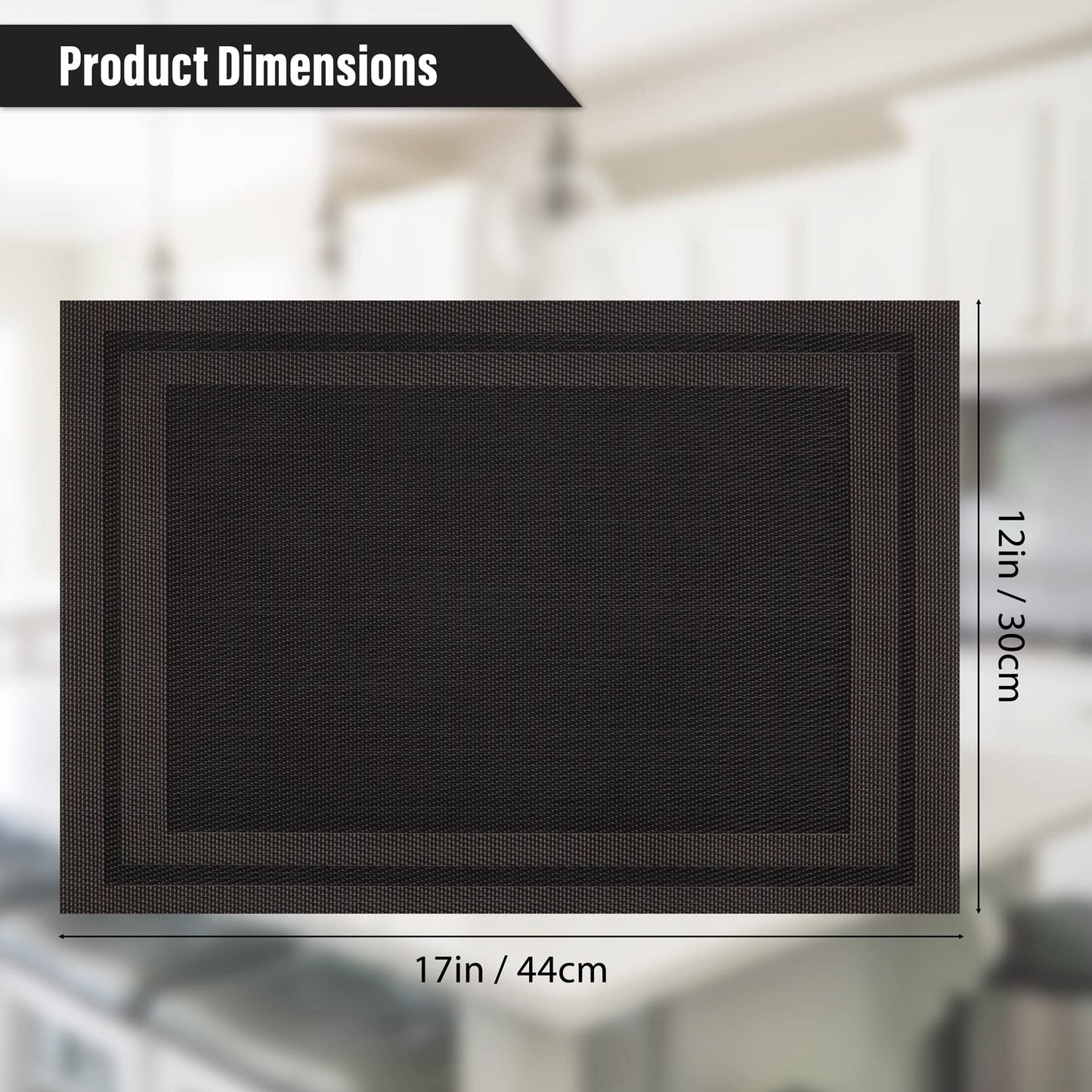Winknowl Placemats Set of 4,Heat Resistant Woven Vinyl Washable PVC Place Mats,Non-Slip Stain Resistant Indoor/Outdoor Table Mats for Dining Table (Black Brown)