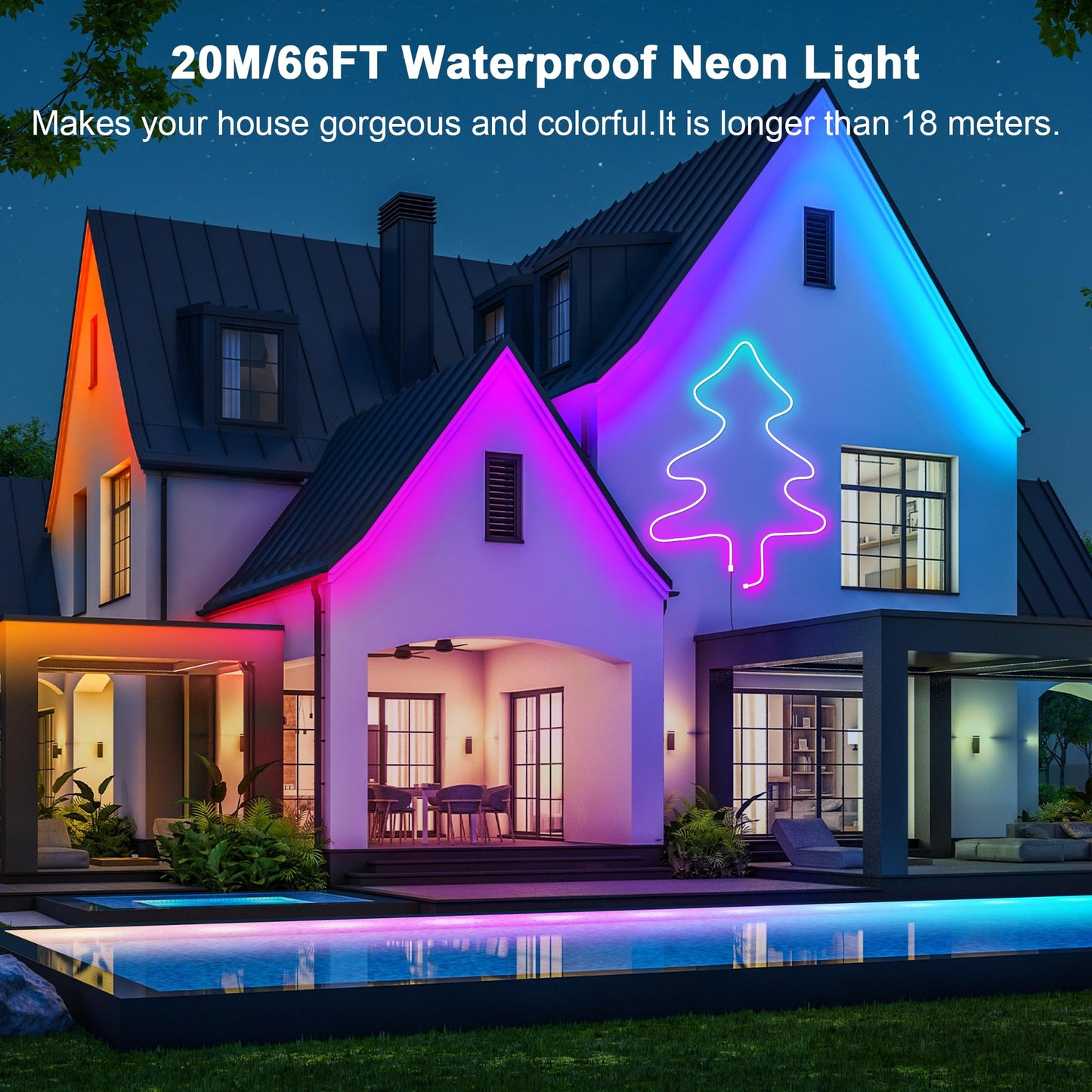Cozylady 66Ft (33Ft * 2 Rolls) RGB LED Neon Rope Lights for Bedroom, 20m LED Strip Lamp with Double Sided Adhesive Tape, App/Remote Control DIY Lights Decorate The Outdoor and Indoor of Your Home