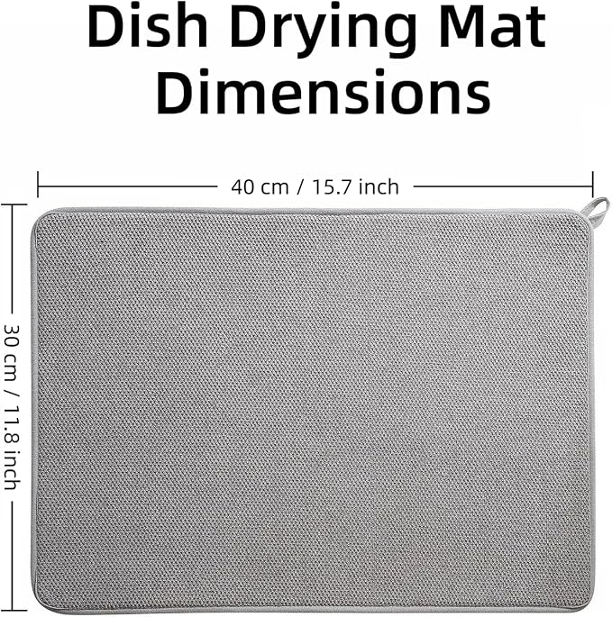 Foldable Dish Drying Rack, Small Dish Drying Rack for Narrow Kitchen Counter, Compact Dishes Drying Rack with Grey Drying Mat - Collapsible, Stainless Steel, Silver