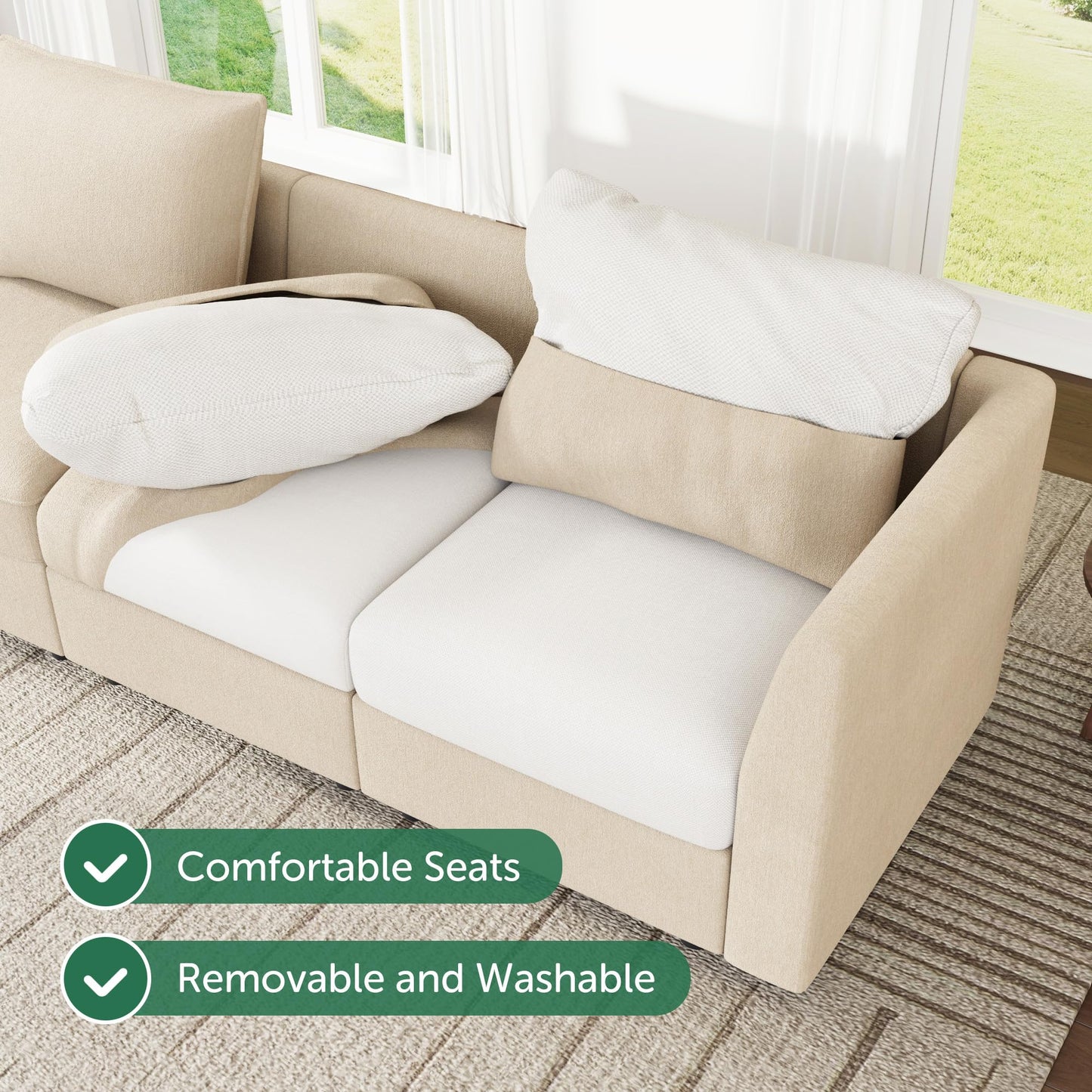 HONBAY Modular Sofa U Shaped Sectional Couch with Storage, Convertible Modular Sofa 7 Seats Sectional for Living Room - Beige
