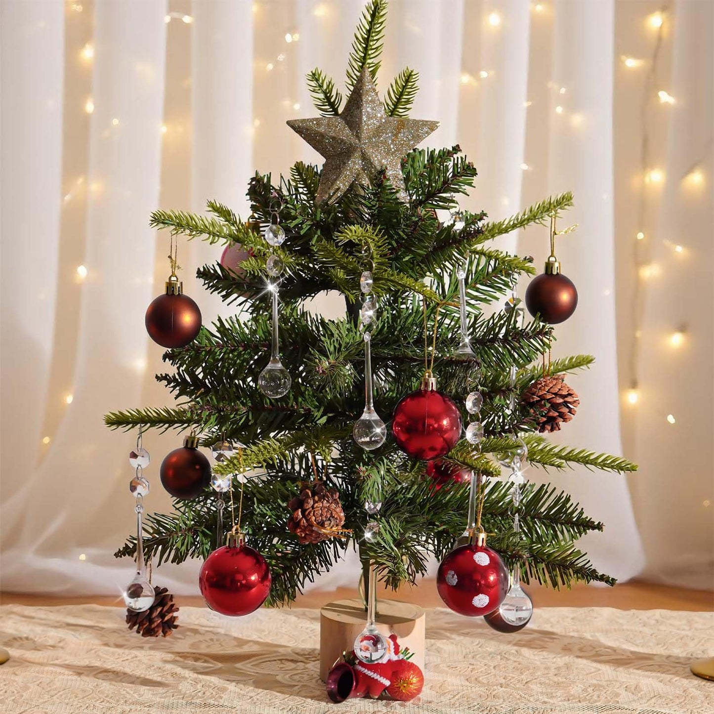 24 Pcs 3-Inch Christmas Tree Decoration Crystal Ornaments,Teardrop Pendants with Hanging Hook for Holiday Decor, Centerpieces, Chandeliers & Party Supplies (3"×0.9")