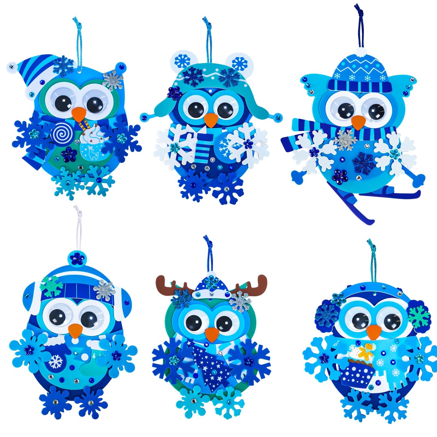 Winlyn 24 Sets Winter Craft Kits Christmas Crafts DIY Snowflake Owl Ornaments Decorations Craft Kit Festive Foam Stickers Winter Arts and Crafts for Kids Holiday Home Classroom Activities Party Favors