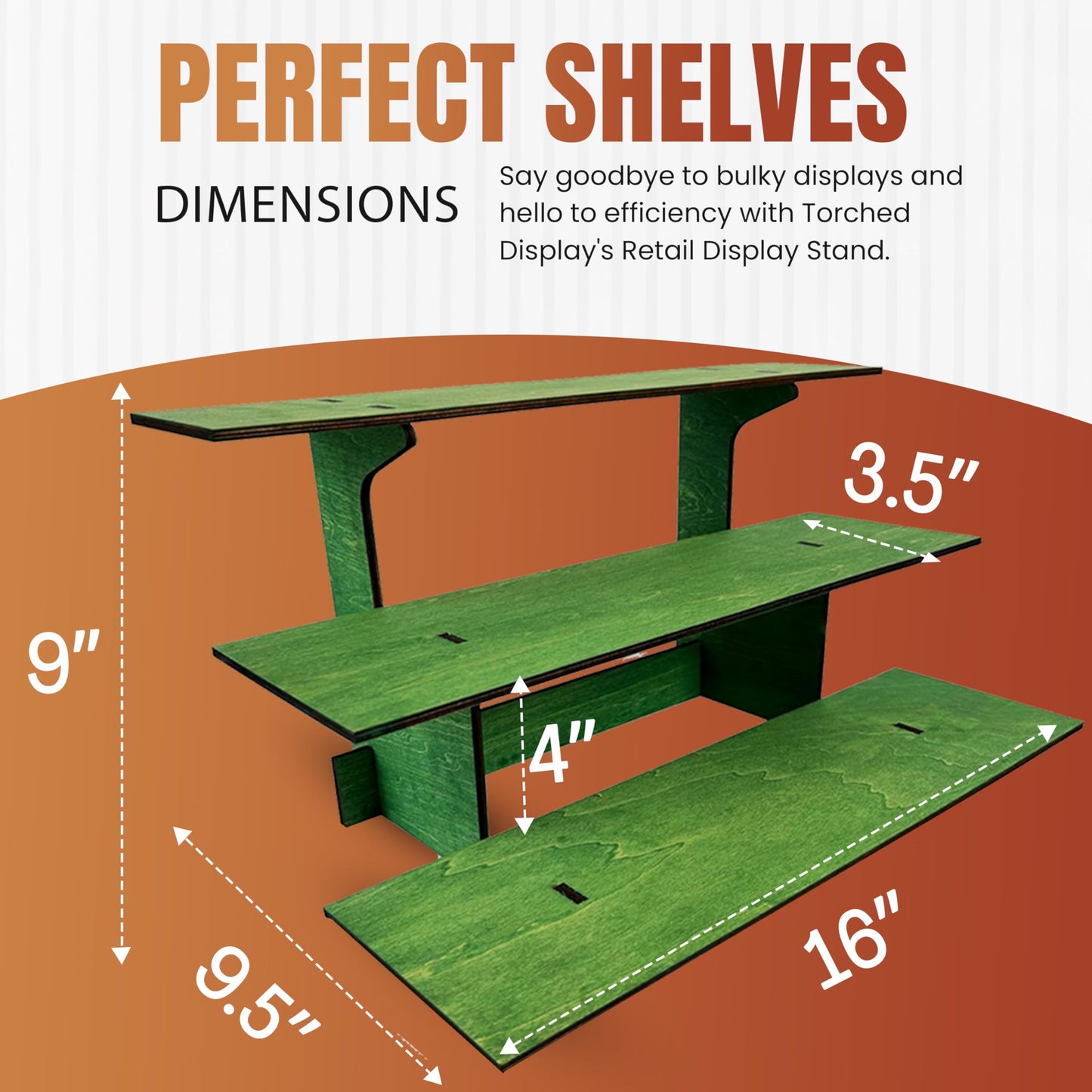 3-Tier Straight Retail Table Display Stand with Shelves for Products | 3 Step Straight Display Rack for Counter Top, Craft Shows, Farmers Market, Trade Shows, Pop ups, Soap Display, Candles (Green)