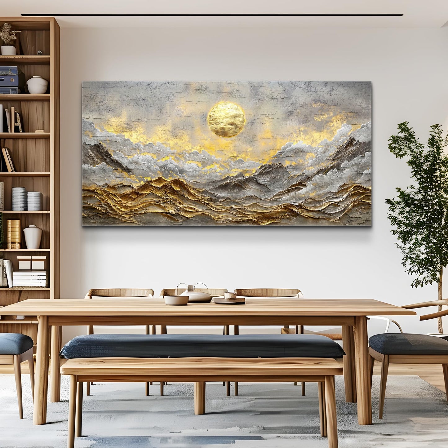ZUITINGHUA Canvas Wall Art For Living Room Wall Decor For Bedroom Office Wall Decoration Golden Moon Landscape Painting Mountain Pictures Artwork Room Aesthetic Home Decor 20x40 In