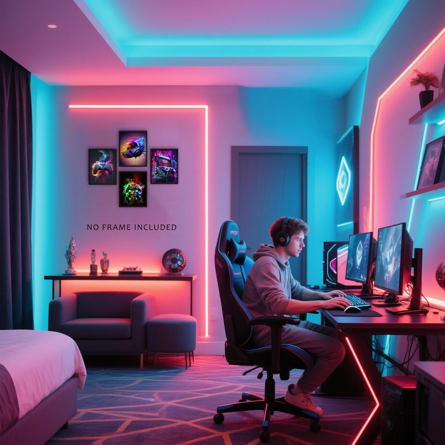 MUWAK Canvas Cool Game Posters Wall Art Set of 9 – Neon Gamepad Graffiti Prints, Gaming Wall Decor Aesthetic Pictures for Teen Bedroom Dormitory Game Room Decorate – 8x10in Unframed