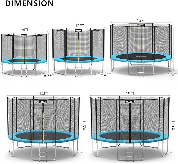 AOTOB 8FT 10FT 12FT 14 FT 15FT Trampoline with Safety Enclosure Net,Outdoor Trampoline with Basketball Hoop, Heavy Duty Jumping Mat and Spring Cover Padding for Kids and Adults, Storage Bag and Ladder