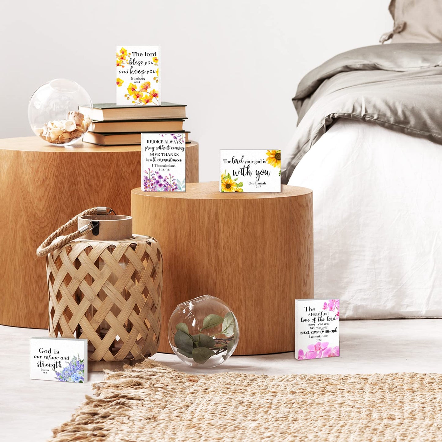 Yulejo 6 Pieces Christian Table Decor Mini Bible Verse Wooden Signs Inspirational Rustic Decorative Scripture Signs Tabletop Art Wood Blocks for Table Desk Room Home Office Party Favors