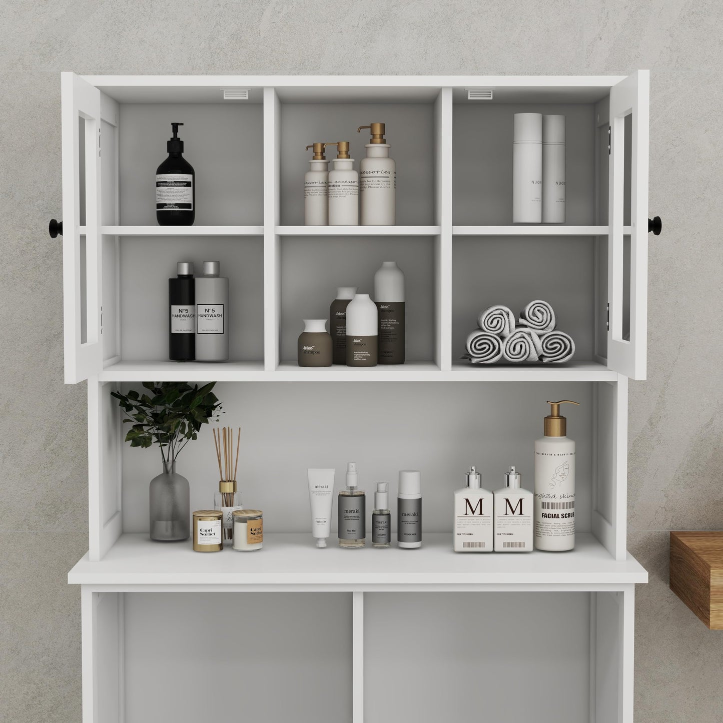 cattino 56.69" Tall Bathroom Laundry Cabinet with 2 Tilt-Out Baskets & 2 Adjustable Shelves - 2 Compartment Dirty Clothes Hamper Storage Organizer, 150 lbs Capacity - White