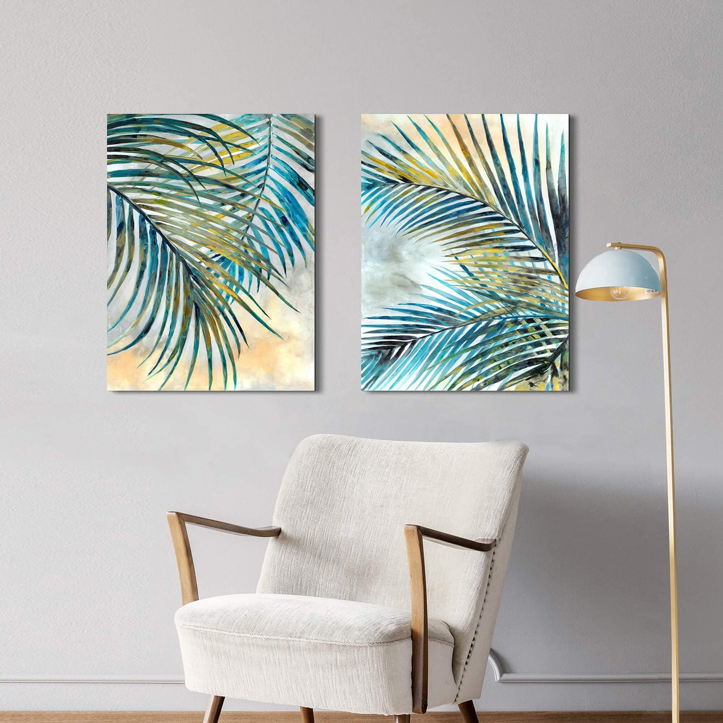 Tropical Leaves Pictures Wall Art: Abstract Palm Tree Prints Leaf Canvas Artwork Fern Botanical Watercolor Painting for Modern Living Room Bathroom Bedroom Ready to Hang