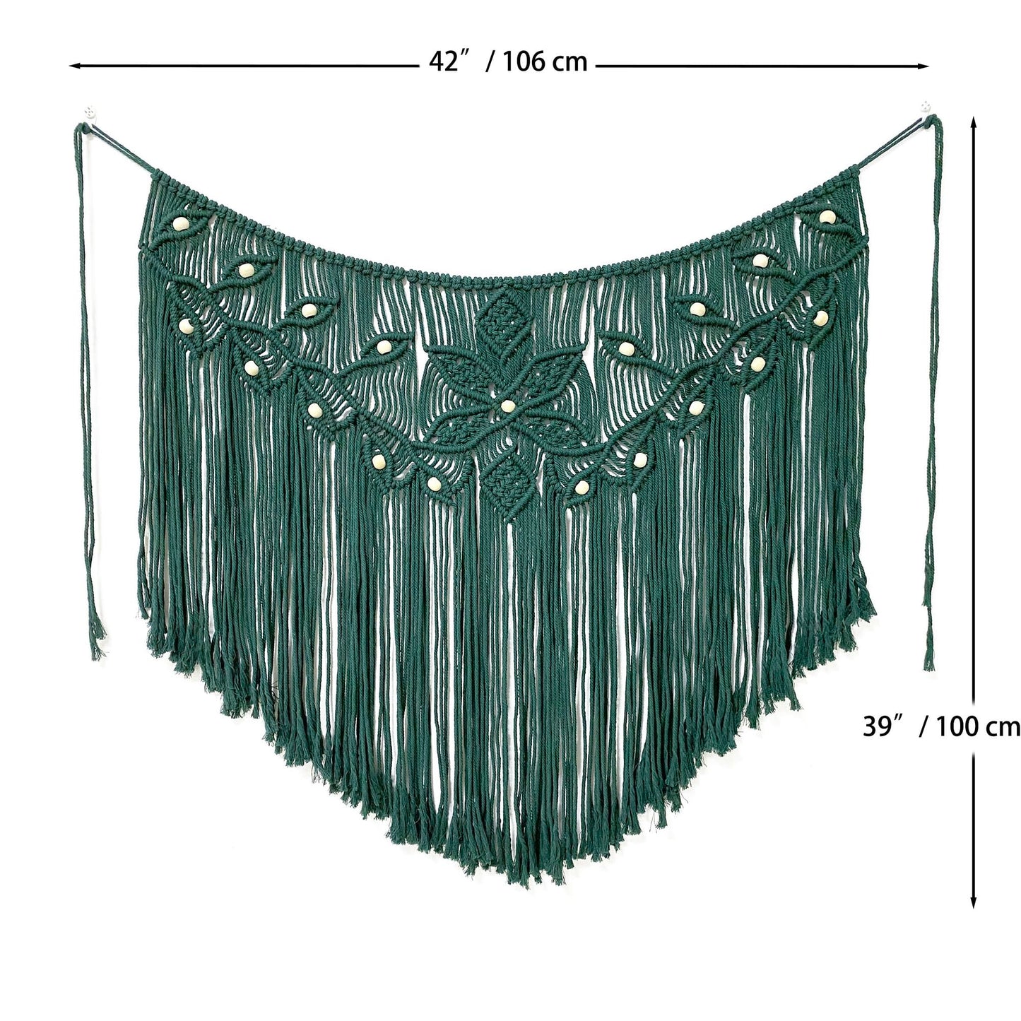 Youngeast Home Decor Leaf Shape Macrame Wall Hanging Woven Tapestry Bedroom Curtain Fringe Garland Banner Living Room Wall Decor Dark Green 39X31 inches