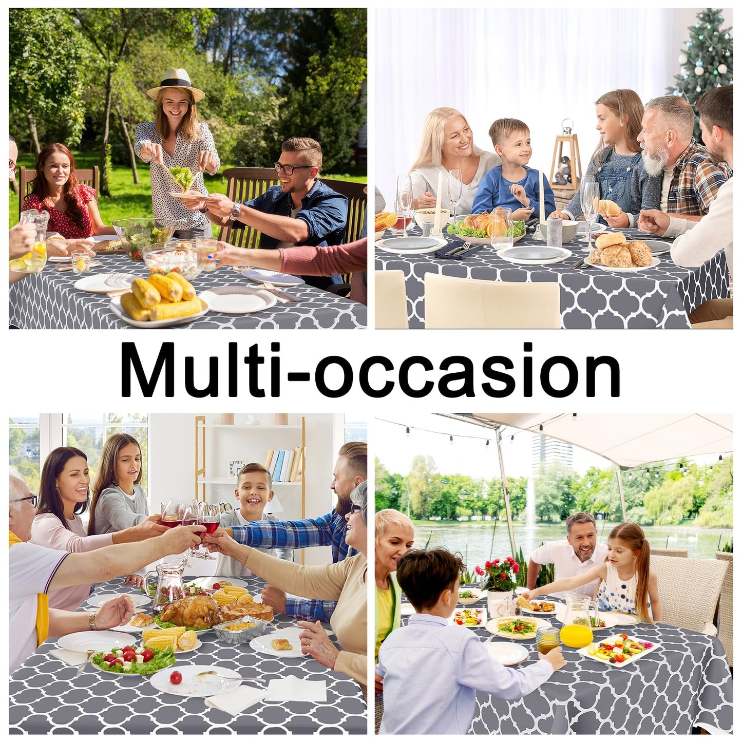 Smiry Rectangle Table Cloth, Waterproof Vinyl Tablecloths with Flannel Backing for Rectangle Tables, Wipeable Spillproof Plastic Tablecloth for Dining, Camping, Indoor and Outdoor (60"x84", Grey)