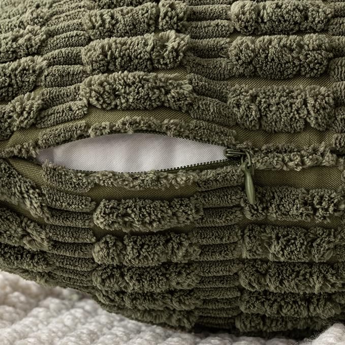 MIULEE Pack of 2 Spring Corduroy Decorative Lumbar Throw Pillow Covers 20x12 Inch Soft Boho Striped Pillow Covers Modern Farmhouse Home Decor for Summer Sofa Living Room Couch Bed Olive Green
