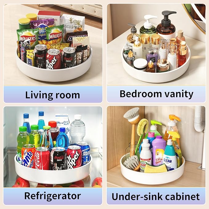 Lazy Susan Organizer Turntable, 11.8" Rotating Spice Rack Organization with Non-Slip Base & Raised Lip, Pantry Organizers and Storage for Cabinet, Kitchen, Bathroom, Countertop, Refrigerator