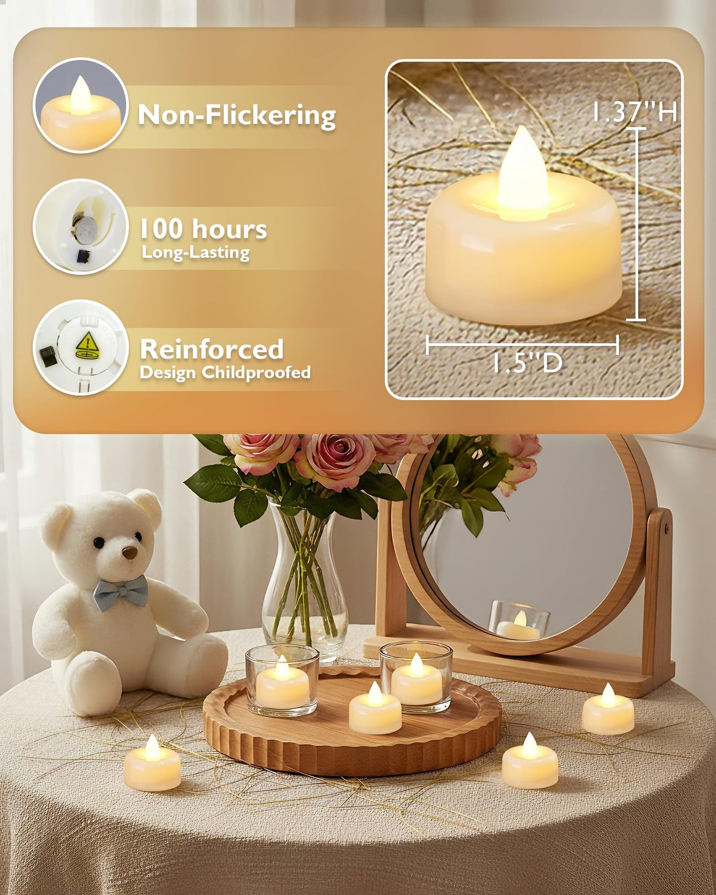 Amagic 12/24/50/100/150Pack Flameless LED Tea Lights Candles Battery Operated, Electric Fake Tealight Candles for Votive, Halloween, Christmas, Home Decor, Wedding, Table Decor (12Pack)