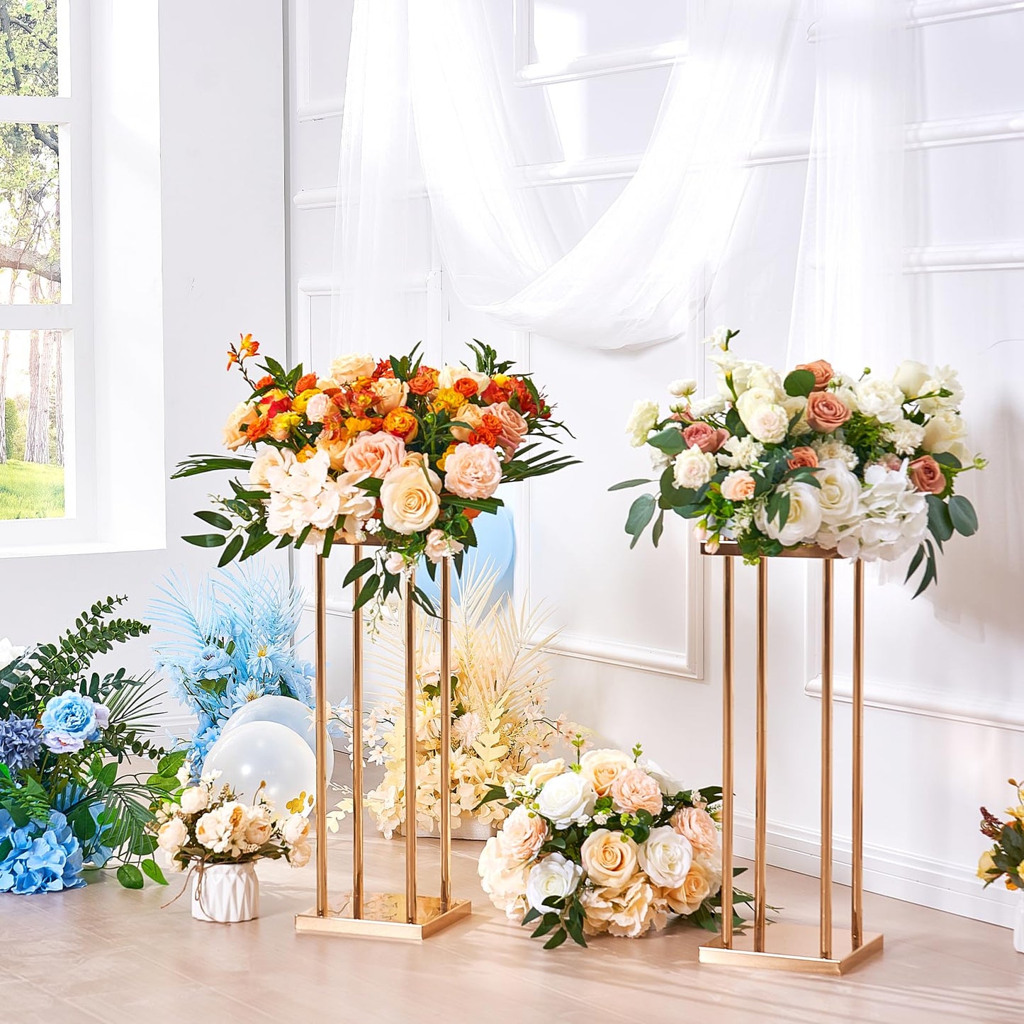 VEVOR 4PCS Gold Metal Column Wedding Flower Stand, 23.6inch High With Metal Laminate, Vase Geometric Centerpiece Stands, Cylindrical Floral Display Rack for Events Reception, Party Road Leads