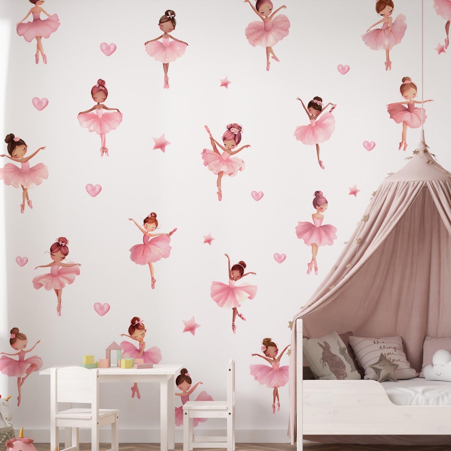 Ballerina Girls Wall Decals, Cute Dancing Girl Art Wall Sticker, Peel and Stick Pink Fairy Decor for Kids Gift Girls Bedroom Baby Nursery Kids Bedroom (Ballerina Girl Wall Sticker)