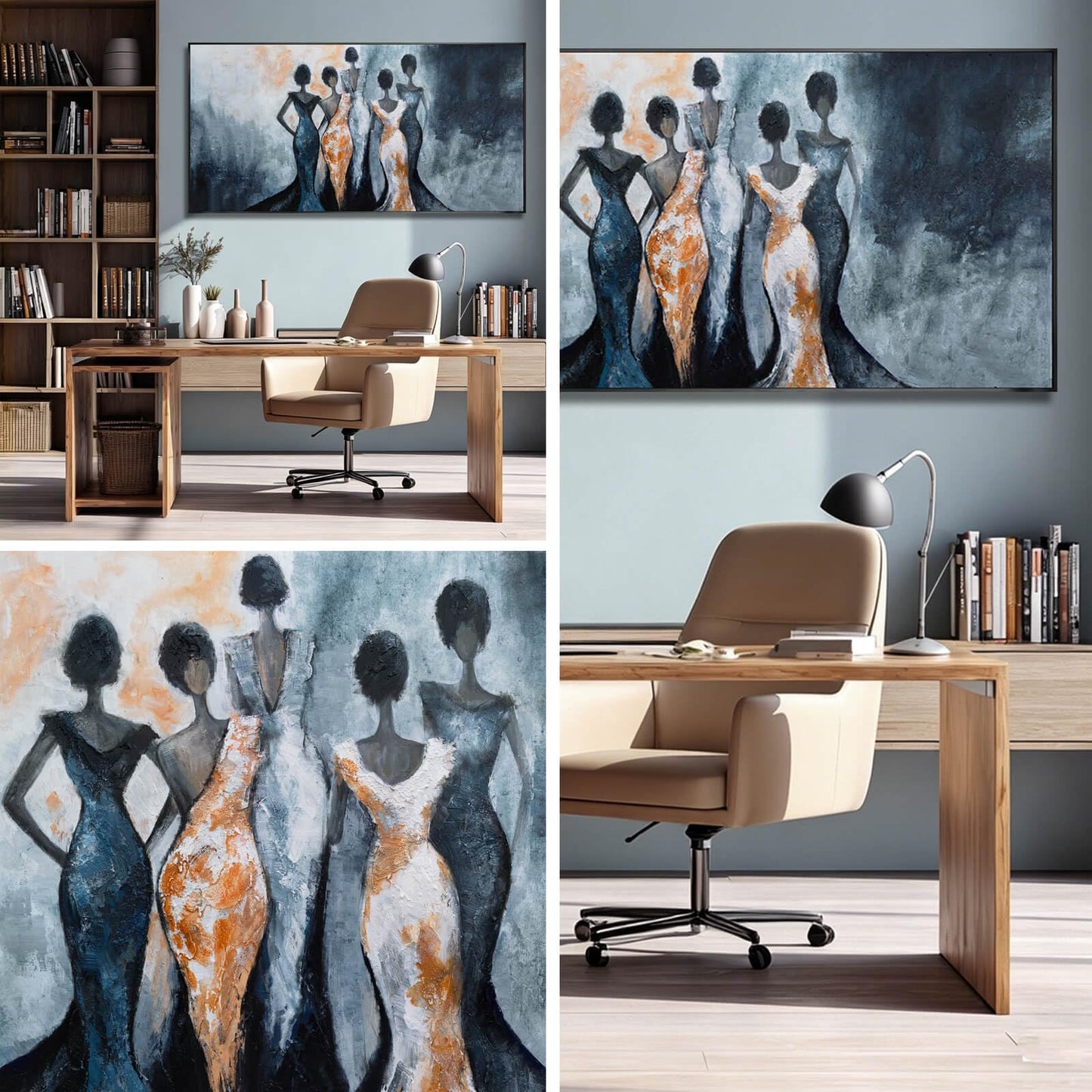 Black Girl Wall Art,Women Canvas Posters Wall Decor,Black And Blue Photo Pictures Prints,Framed Arts for Home Living Room Bedroom 24"x48"