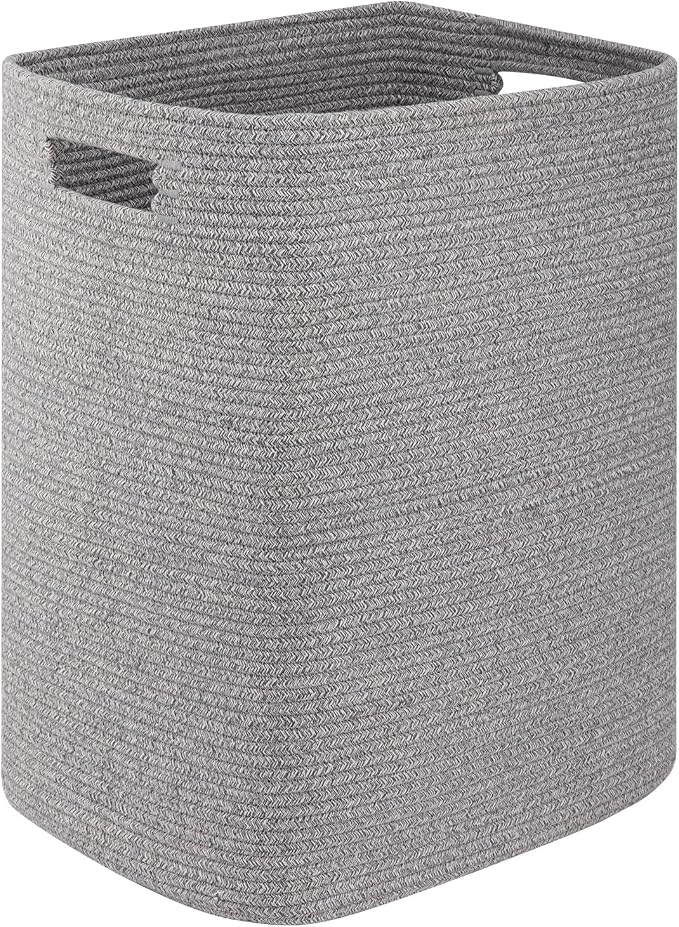 OIAHOMY Laundry Hamper, Laundry Basket,Rectangle Cotton Storage Basket with Handles, Large Blanket Basket for Living room, Woven Decorative Storage for Toys,Clothes,Pillows-16x13x22in-Grey variegated