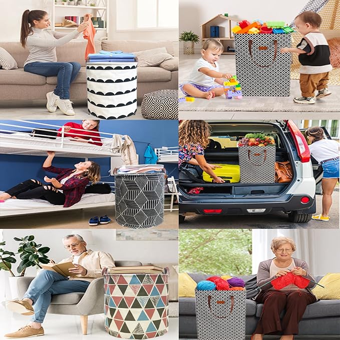 Waterproof Laundry Hamper Collapsible Laundry Basket Leather Handle Laundry Bag Large Clothes Storage Toy Organization for Bathroom Bedroom Laundryroom College Dorms (Hege-003)