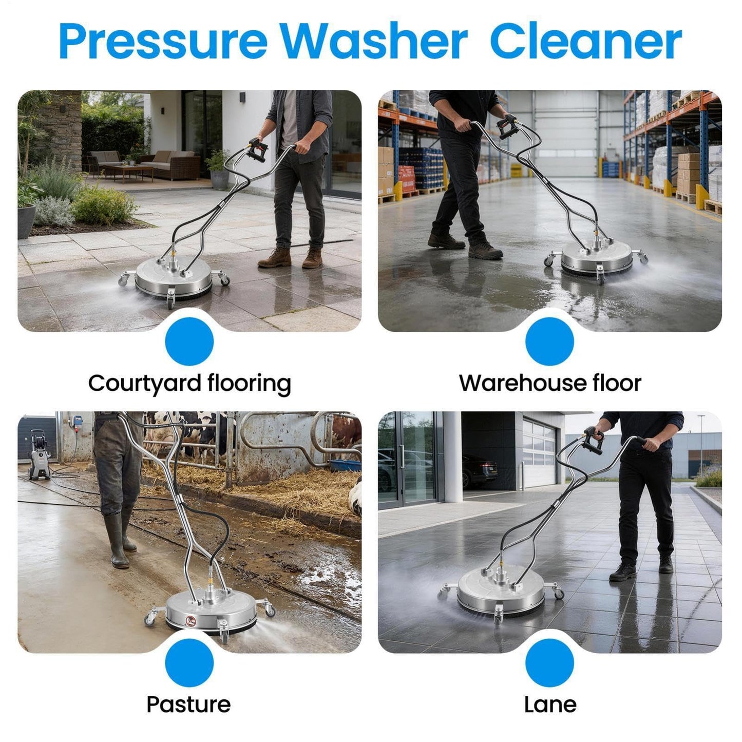 24''Pressure Washer Surfaces Cleaner, 4500PSI Stainless Steel Surfaces Cleaner Attachment with Wheels, Power Washer Accessory for Driveway Sidewalk Curb Deck Patio Cleaning, 3/8'' Quick-Connect