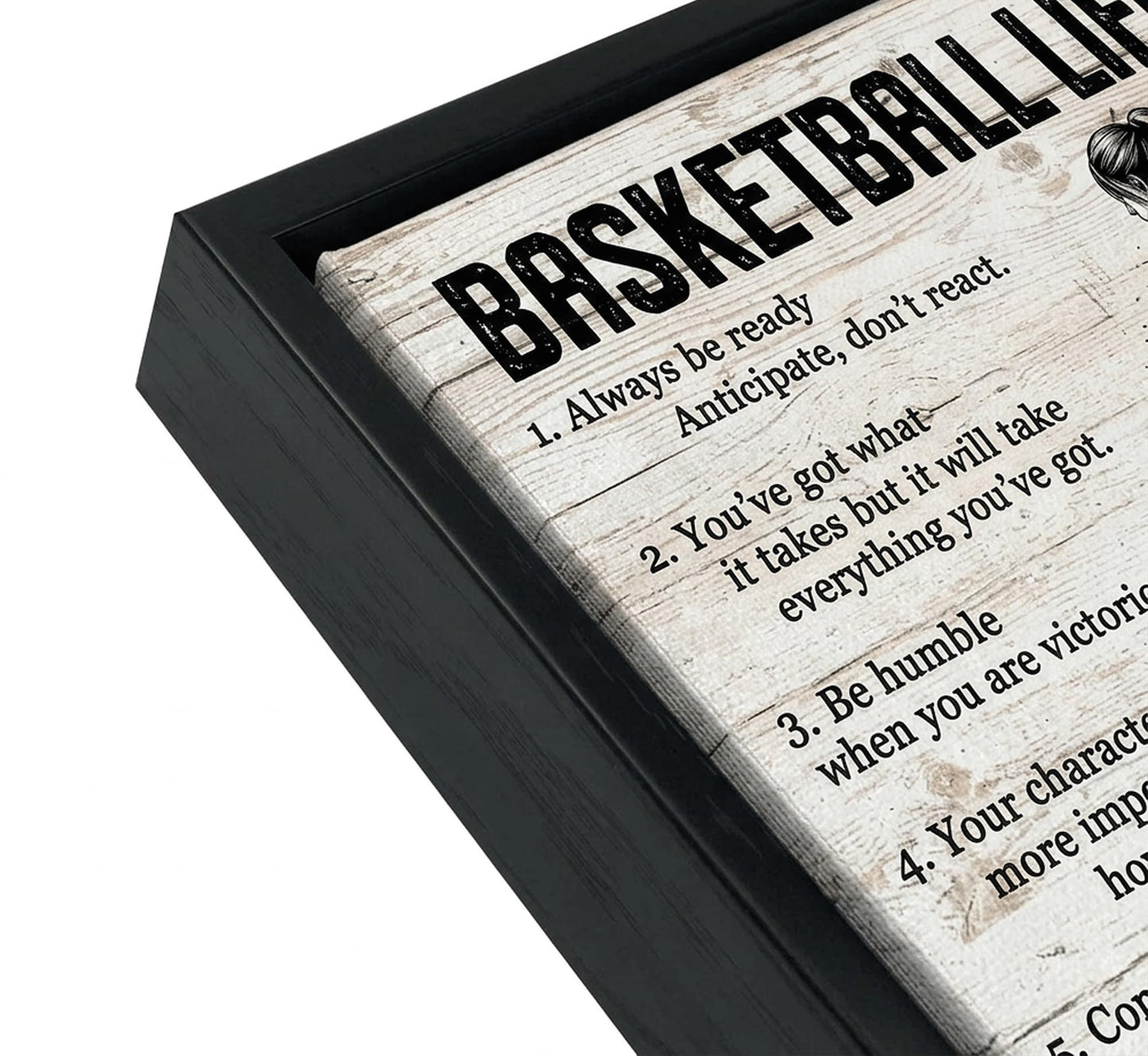 Black Framed Girl Basketball Canvas Wall Art Inspirational Basketball Life Lessons Wall Decor Picture Motivational Girls Sports Poster Print for Teenage Girls Living Room Bedroom Home Decoration