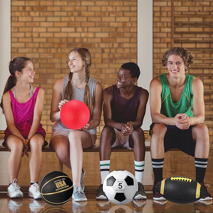 Deekin 8 Pcs Sports Balls Set for Adult Assorted Football Basketball Soccer Playground Balls Official Size with Bags Pumps Outdoor Sports Equipment Athletic Gift