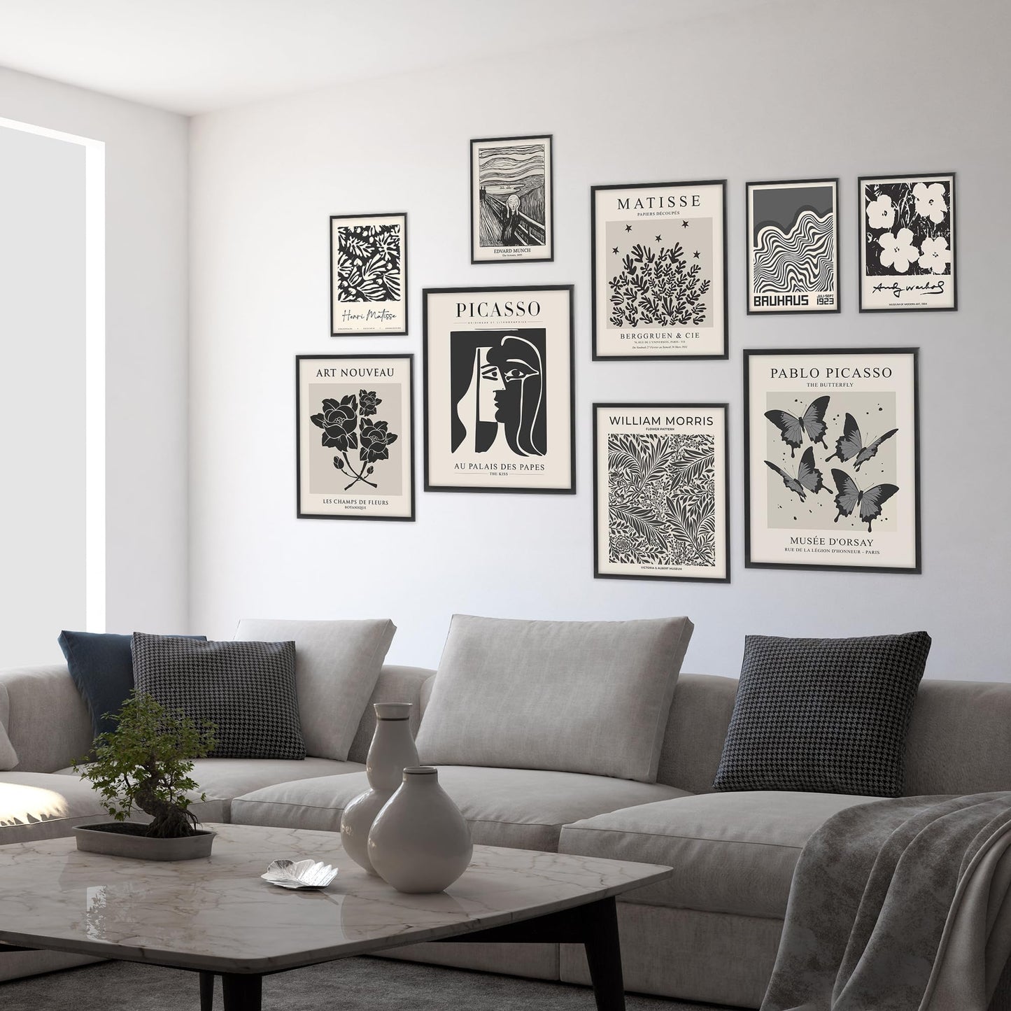 Black and White Gallery Wall Art Poster Prints,Set of 9 Exhibition Wall Decor for Dorm Bedroom,Black White Aesthetic Pictures for Teens Boys Girls, Gallery Posters Wall Decorations