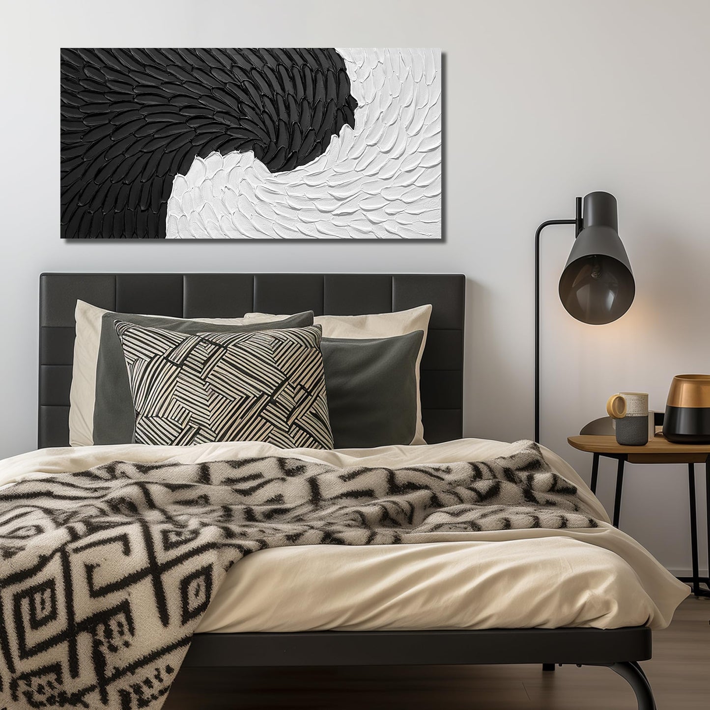 WVMAPTA Abstract Painting Wall Art for Living Room Black and White Wall Decor for Office Hand Painted Wall Art for Bedroom 20 x 40 Inch