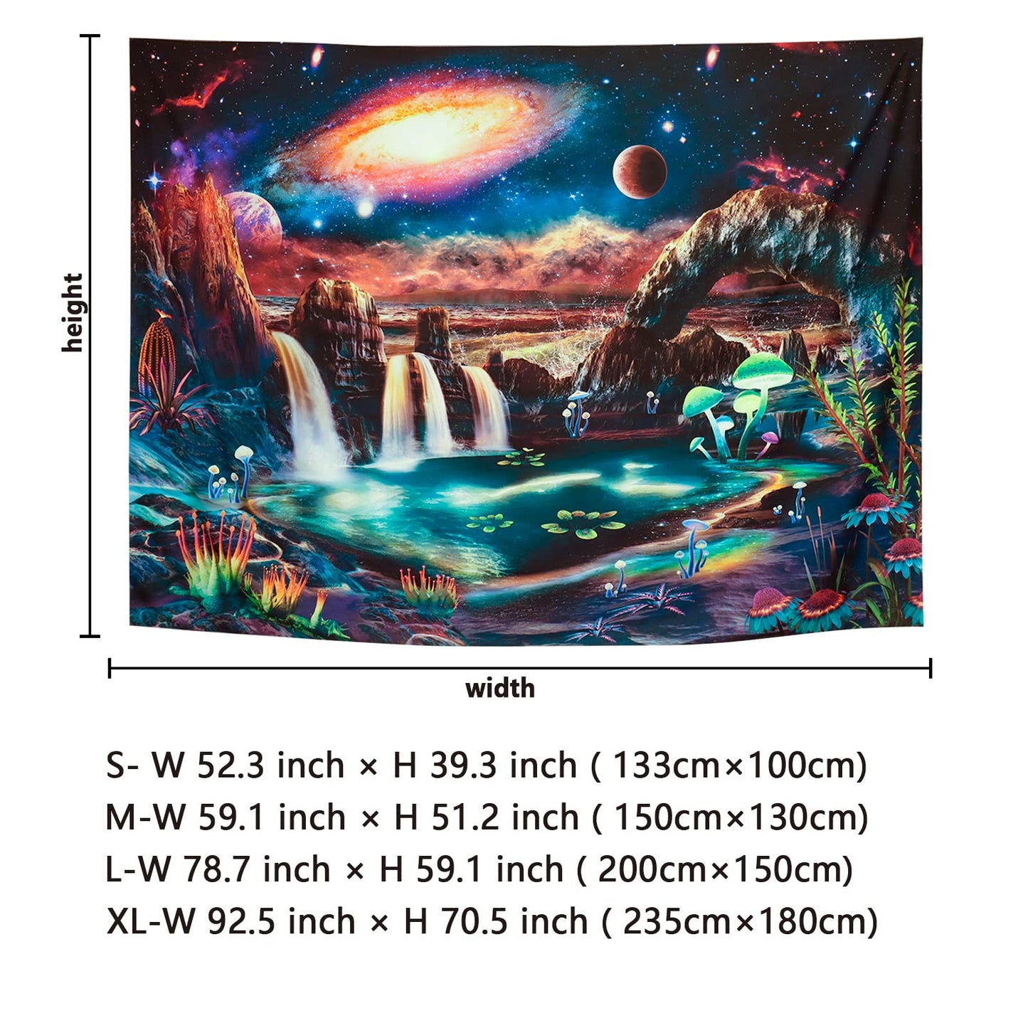 Lahasbja Blacklight Galaxy Planet Tapestry UV Reactive Waterfall Landscape Tapestry Mountain Wave Wall Tapestries Neon Nebula Plants Wall Hanging for Room