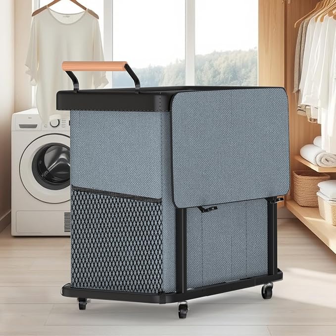Rolling Laundry Hamper with Wheels, Laundry Hamper 3 Section with Lid, Laundry Basket with Rolling Lockable Wheels and Handle, Laundry Basket Organizer for Laundry Room, Bedroom 230L Gray