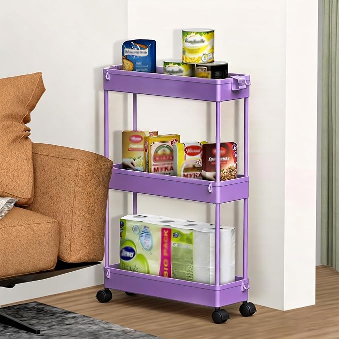 SPACELEAD 2-piece Set Slim Storage Cart 3 Tier,Bathroom Organizer Rolling Utility,Mobile Shelving Unit Slide Out for Office, Kitchen, Laundry Room & Narrow Places