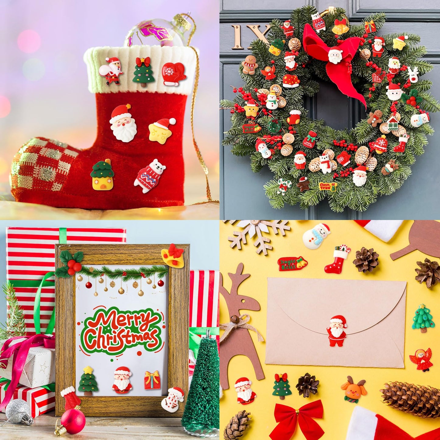 DTOFOOT 60 Pcs Mini Christmas Resin Charms,60 Styles Miniature Ornaments Flatback Resin Charms Beads for Scrapbook Phone Cases Hair Clips DIY Christmas Craft Supplies