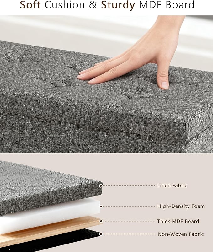 GLAXYFUR 43.3 inches Folding Storage Ottoman Bench Storage Chest Footrest for Bedroom, Entryway and Living Room, Holds up to 660 lb Dark Grey