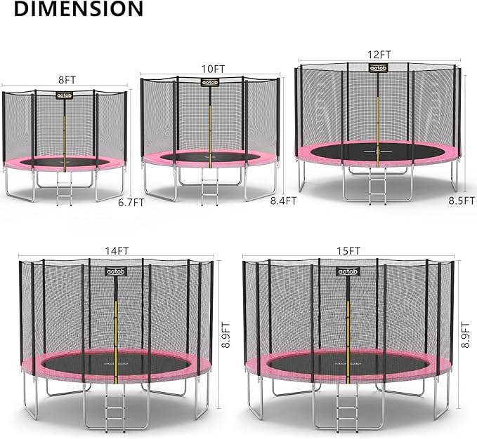 AOTOB 8FT 10FT 12FT 14 FT 15FT Trampoline with Safety Enclosure Net,Outdoor Trampoline with Basketball Hoop, Heavy Duty Jumping Mat and Spring Cover Padding for Kids and Adults, Storage Bag and Ladder