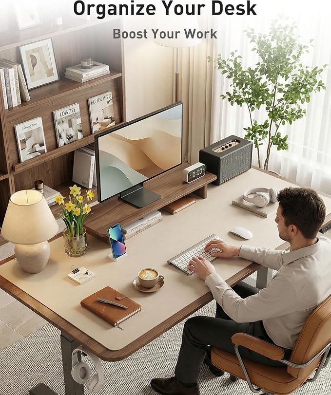 Aothia Faux Leather Desk Mat - Large Mouse Pad, Non-Slip PU Leather Blotter, Waterproof Writing Surface for Office and Home (Eggshell, 42" x 17")
