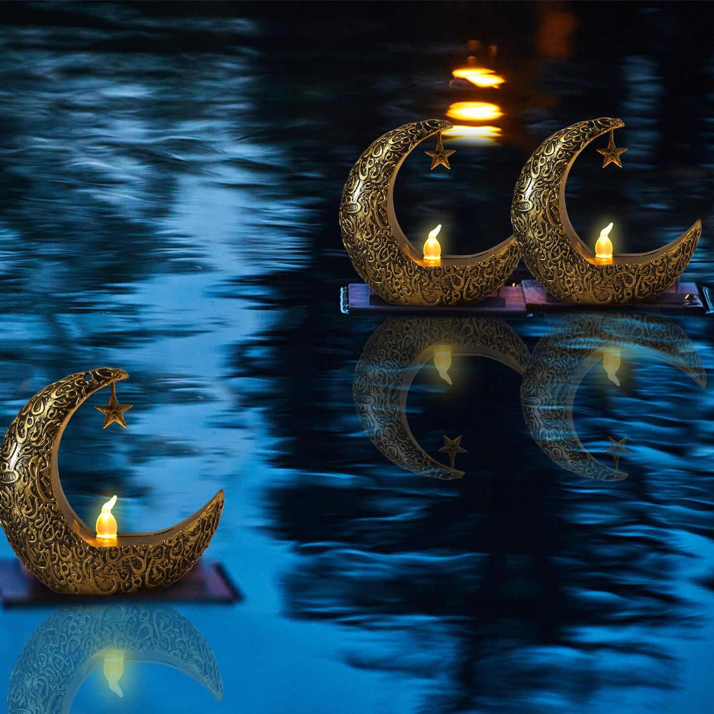 Hying 2 Pieces Ramadan Lanterns Decoration Eid-ul-fitr Table Lamp Eid Mubarak Flameless Candle Lanterns Ramadan Moon Star Lamp for Home Tabletop Decor-Golden Black