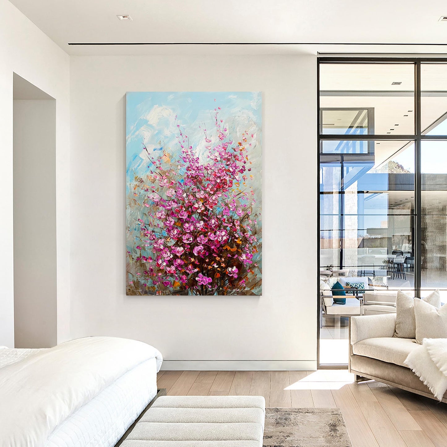 Hand-Painted Pink Purple Blooming Flower Oil Painting, Gallery Wrapped Framed 3D Textured Wall Art, Ready to Hang(24x36 inches)