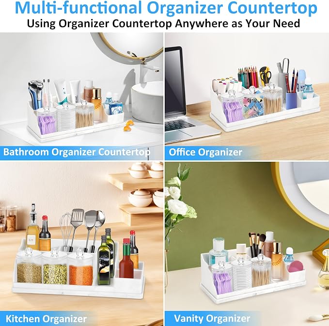Bathroom Counter Organizer, Large White Silicone Toothbrush Holders for Bathrooms with 3PCS Qtip Holder, Bathroom Organizer Countertop Toothbrush and Toothpaste Holder for Makeup Organizer for Vanity