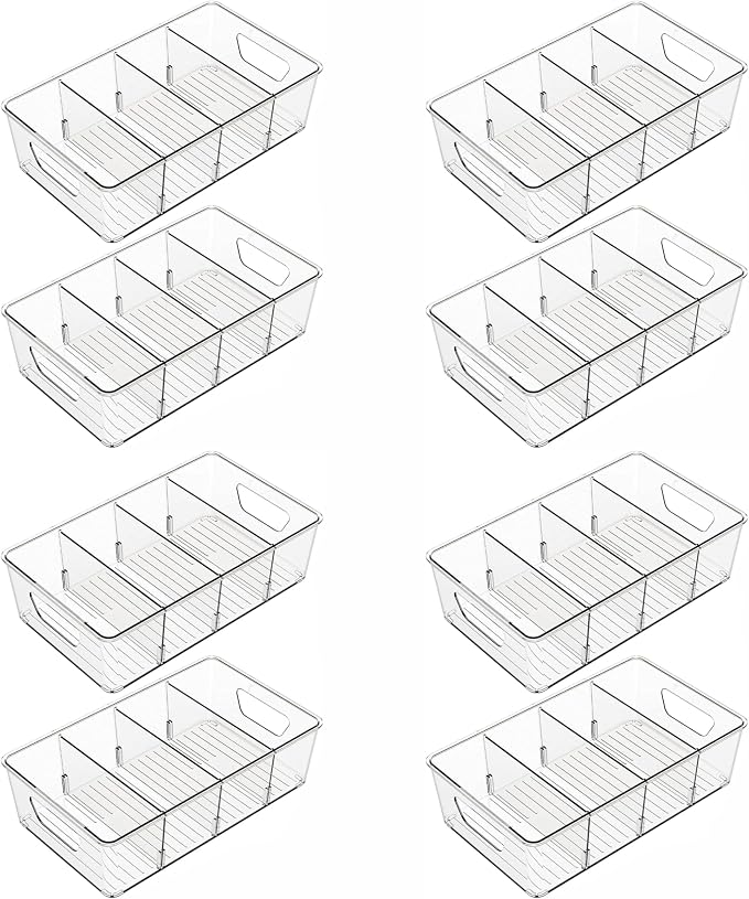 Stackable 8 Pack Snack Organizer for Pantry Shelf,Clear Pantry Organizers and Storage Bins for Fridge,Office,Cupboard,Plastic Pantry Snack Organizer For Breast Milk,Tea Bag,Food Storage Containers