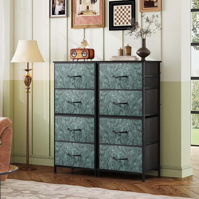 WLIVE Dresser with 4 Drawers, Storage Tower, Organizer Unit, Fabric Dresser for Bedroom, Hallway, Entryway, Closets, Sturdy Steel Frame, Wood Top, Easy Pull Handle, Vintage Green