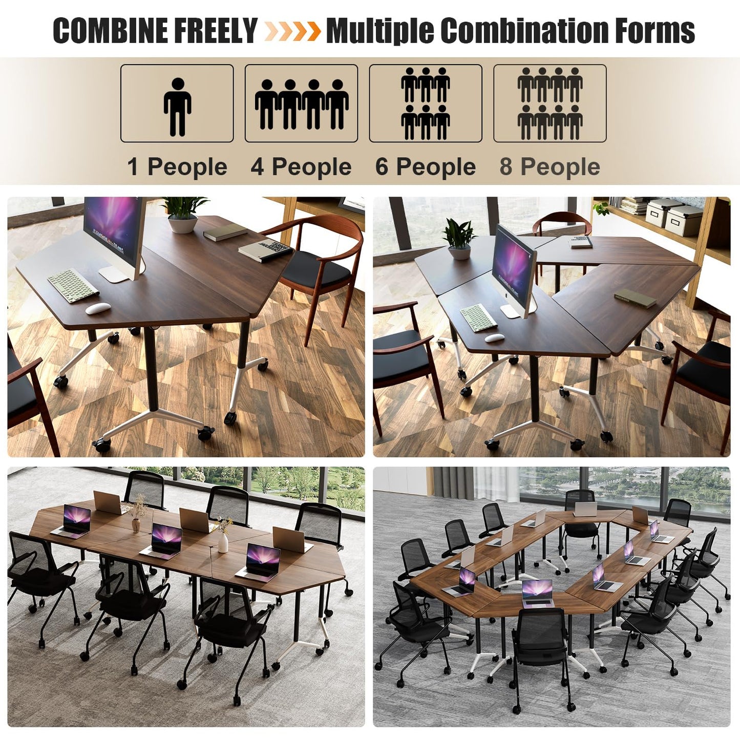 Folding Conference Room Tables Modular Office Conference Table,Mobile Training Table Rolling Seminar Tables with Wheels,Easy to Assemble,Modern Flip Top Meeting Seminar Table for Office,classr (10)