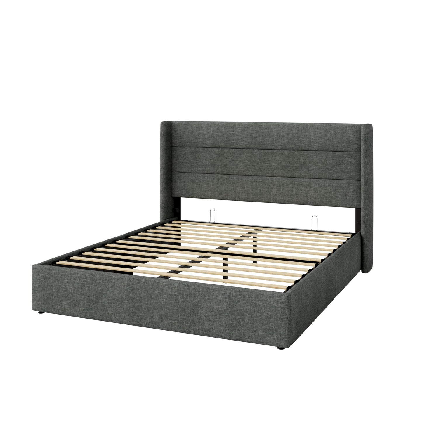 SHA CERLIN Queen Size Lift Up Storage Bed/Modern Wingback Headboard/Upholstered Platform Bed Frame/Hydraulic Storage/No Box Spring Needed/Wood Slats Support/Dark Grey