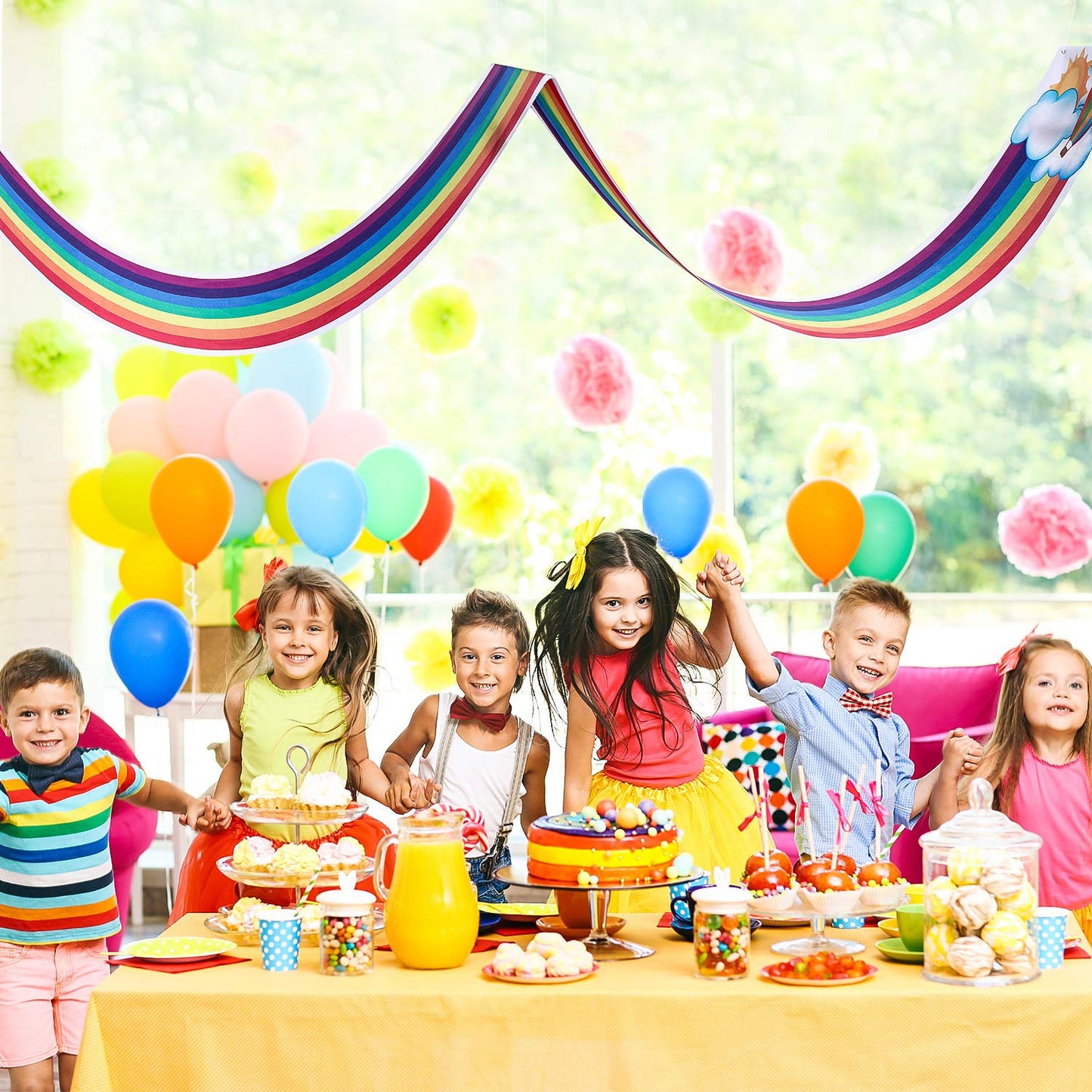 Blulu 1 Pc 11.8 ft Rainbow Ceiling Decorations Rainbow Cloud Ceiling Garland Banner Hanging Bunting for Birthday Party Classroom Daycare and Nursery School Graduation Baby Shower Decorations