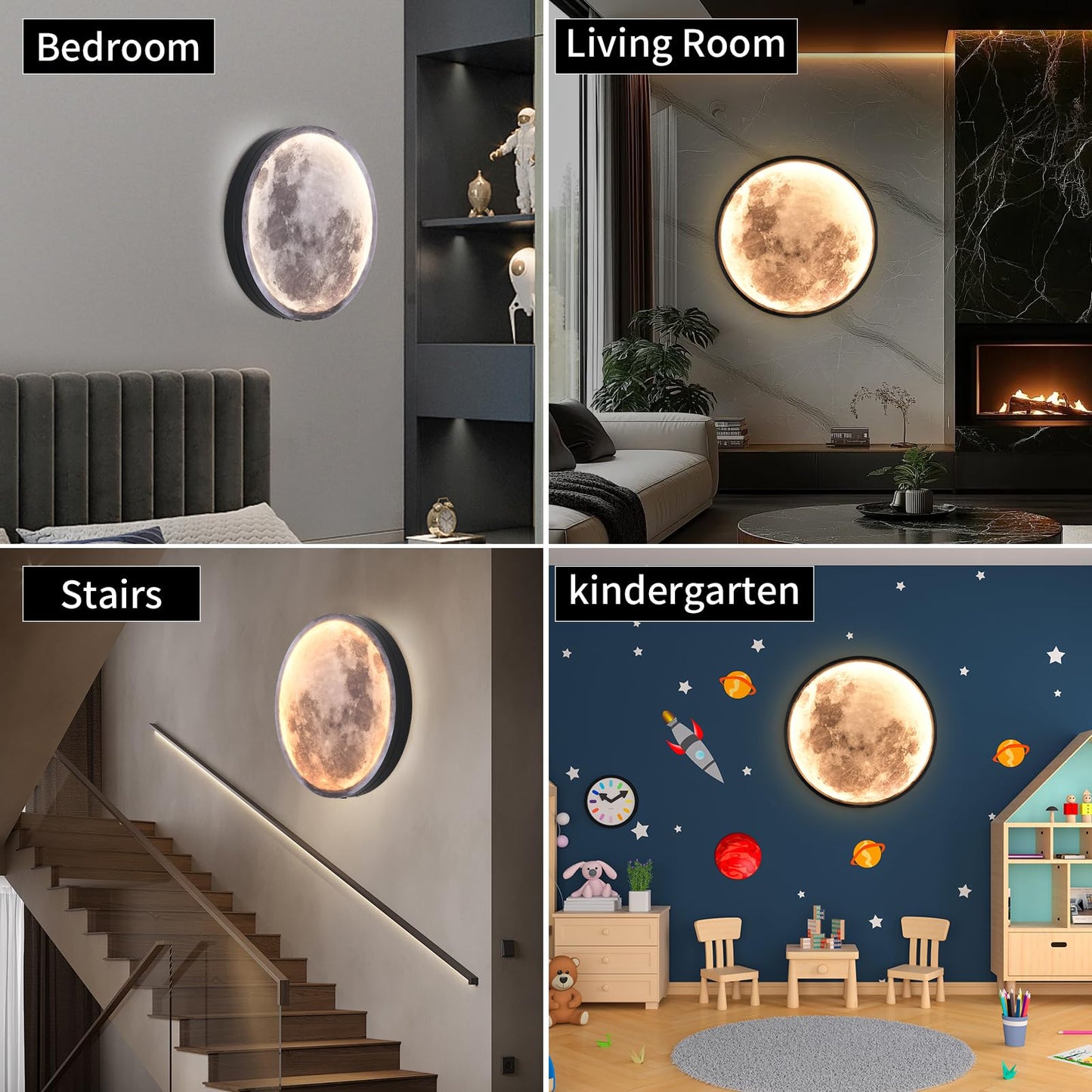 Skylumate Battery Operated Moon Wall Sconces 3 Color Dimmable Rechargeable Moon Wall Light with Remote Control 9.5inch Black Moon Wall Lamp Indoor Wall Mounted Lighting for Living Room Bedroom