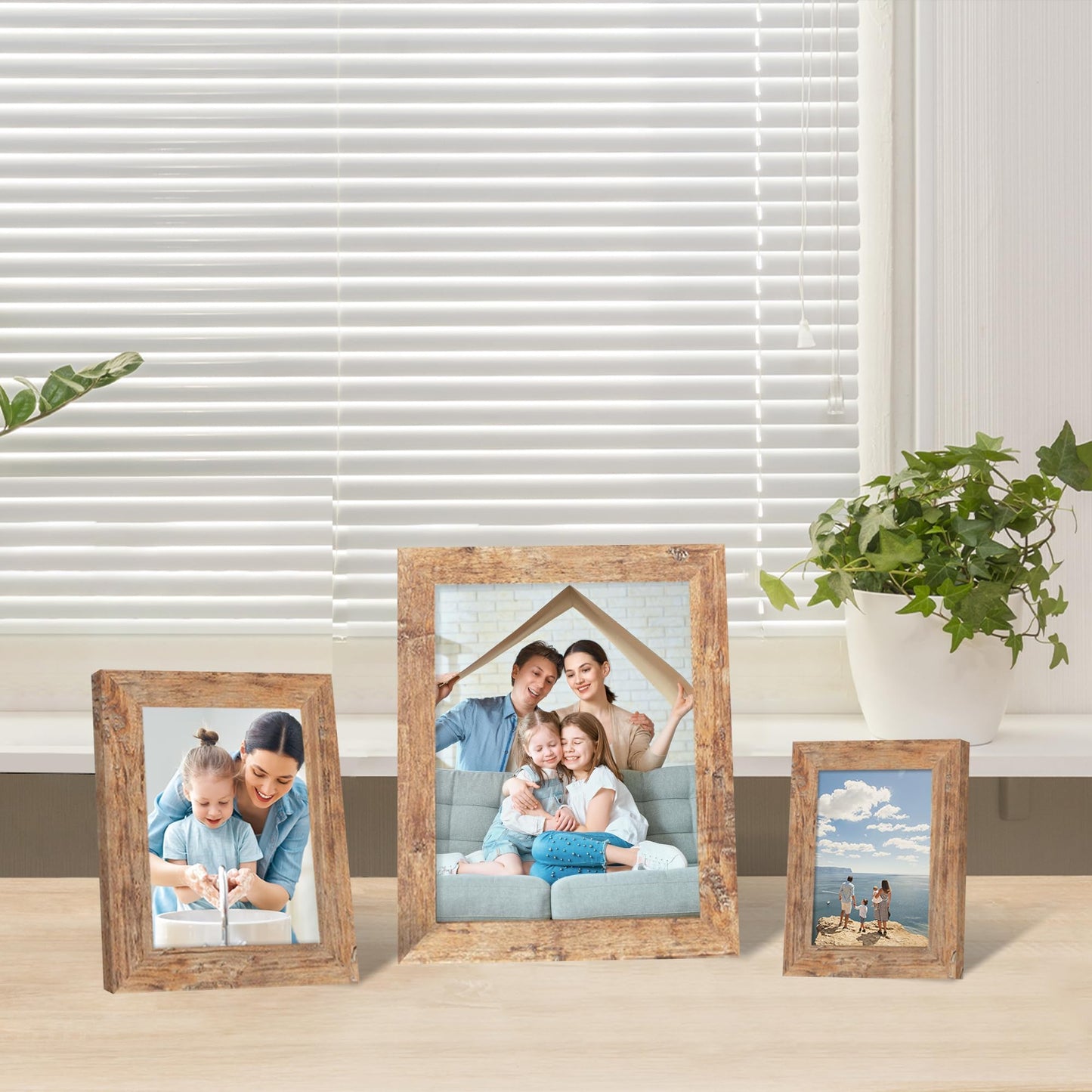 iRahmen Collage Picture Frames Set of 10, Wall Decor for Mounting or Tabletop Display, Family Photo Gallery Frame Set - Multi Sizes Including Two 8x10, Four 5x7, Four 4x6, HD Glass, Rustic Wood