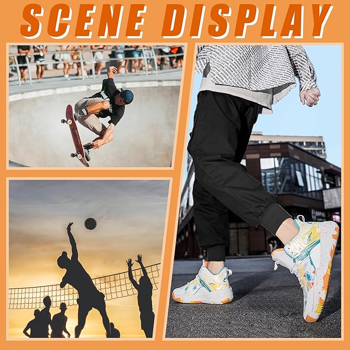 Men's Basketball Shoes Breathable Anti Slip Fashionable Graffiti Training Shoes Outdoor Shoes
